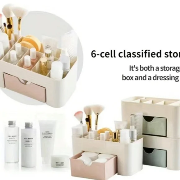 2 Cosmetic/Makeup Storage Organizers with Drawer - Pink